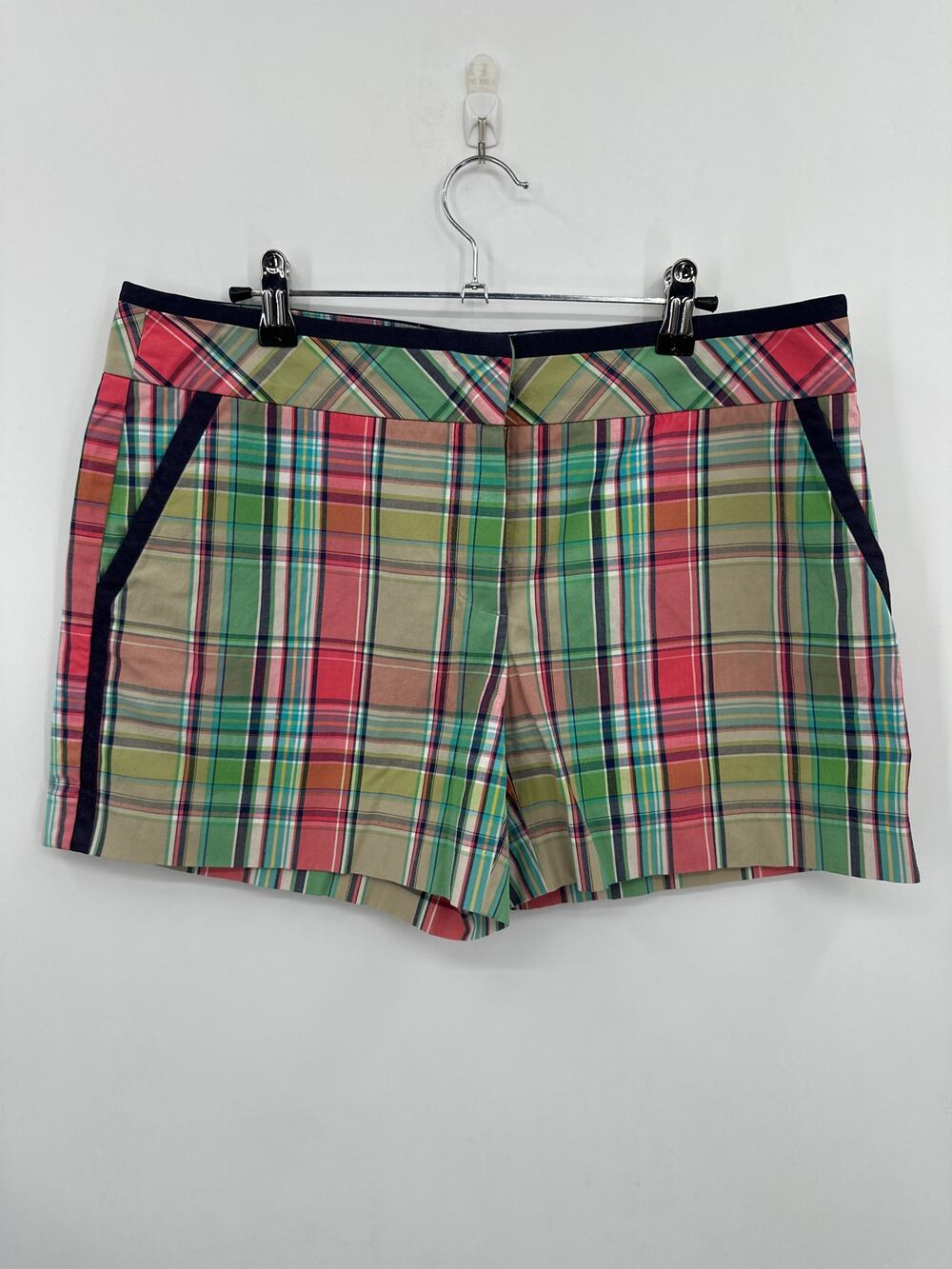 Trina Turk Los Angeles Green Plaid Cotton Shorts Size 10